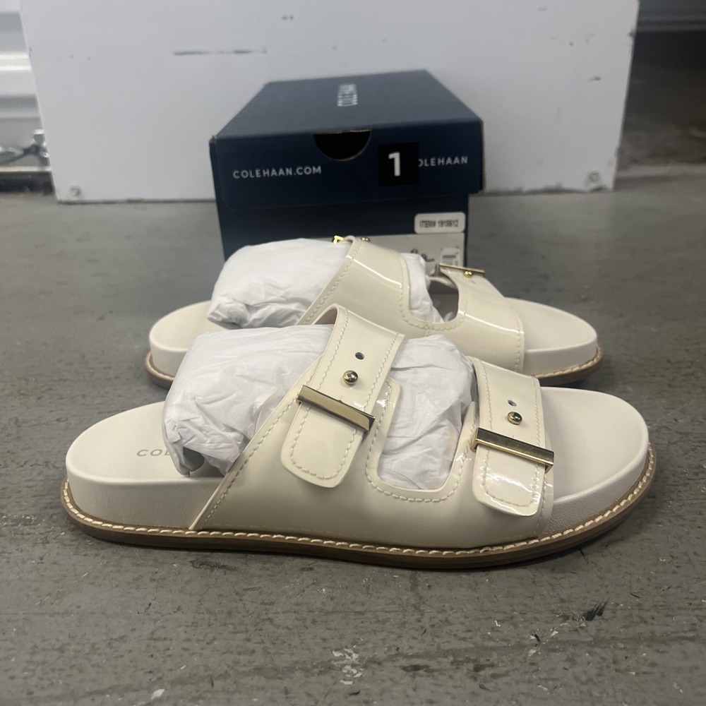 Cole Haan Women's Marisol Footbed Sandals Ivory Patent Leather Size 7B New